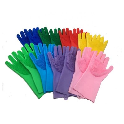 Amazon Hot Sale Dishwashing Scrubber Dish Washing Rubber Silicone Gloves