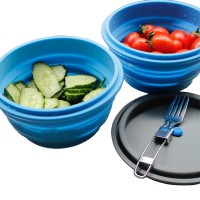 Camping Bowl with Lid Collapsible Silicone bowl with Stainless Steel Fork for Travel