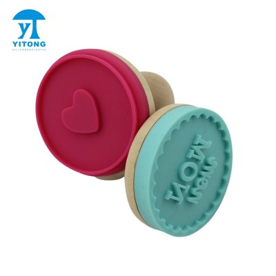 food grade durable silicone seal stamp wooden handle