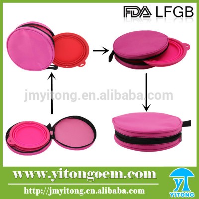 Mine cuted round shape FDA silicone folding silicone dog bowl with lid