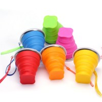 Travel foldable reusable Retractable mug Silicone Folding Camping Cup with Lid for Hiking Camping